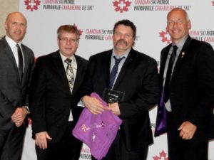 Caption: (l-r) CSP President and CEO Colin Saravanamuttoo, Representing the Insurance Brokers Association of Canada (IBAC), Patrice Pouliot, Martin Plante, Quebec Division President Pierre Charest (photo by Peter Kelly)